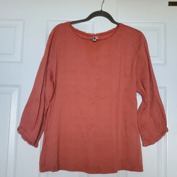 KLEEN Silk Linen Blend Womens XL Lagenlook Terracotta Orange Top - Picture 1 of 7